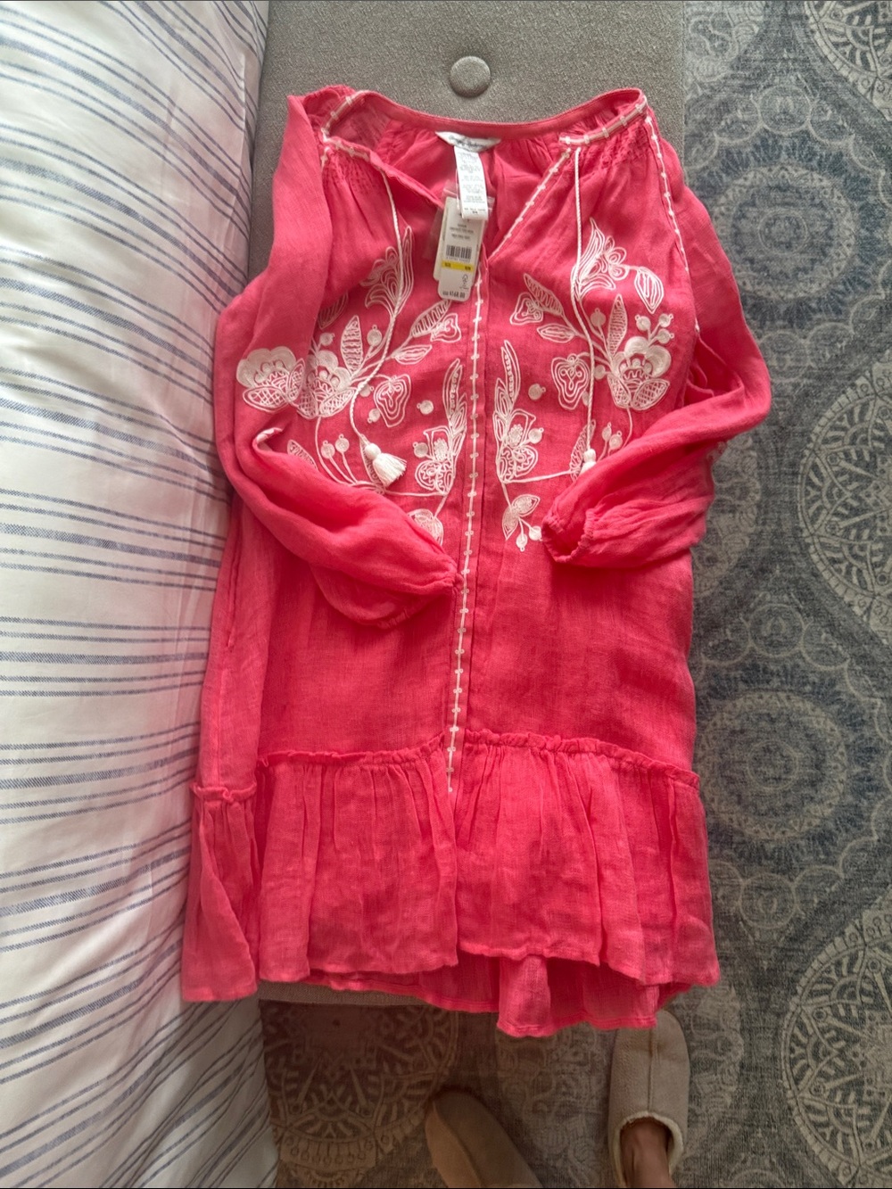 Coral Pink Embroidered Peasa Dress
